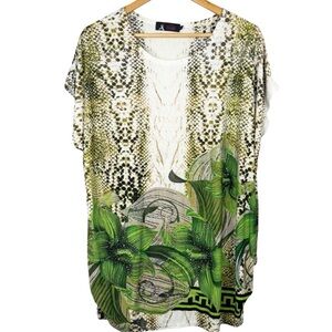 Model France Green Animal Snake Print Floral Rhinestone Detail Sleeveless Blouse